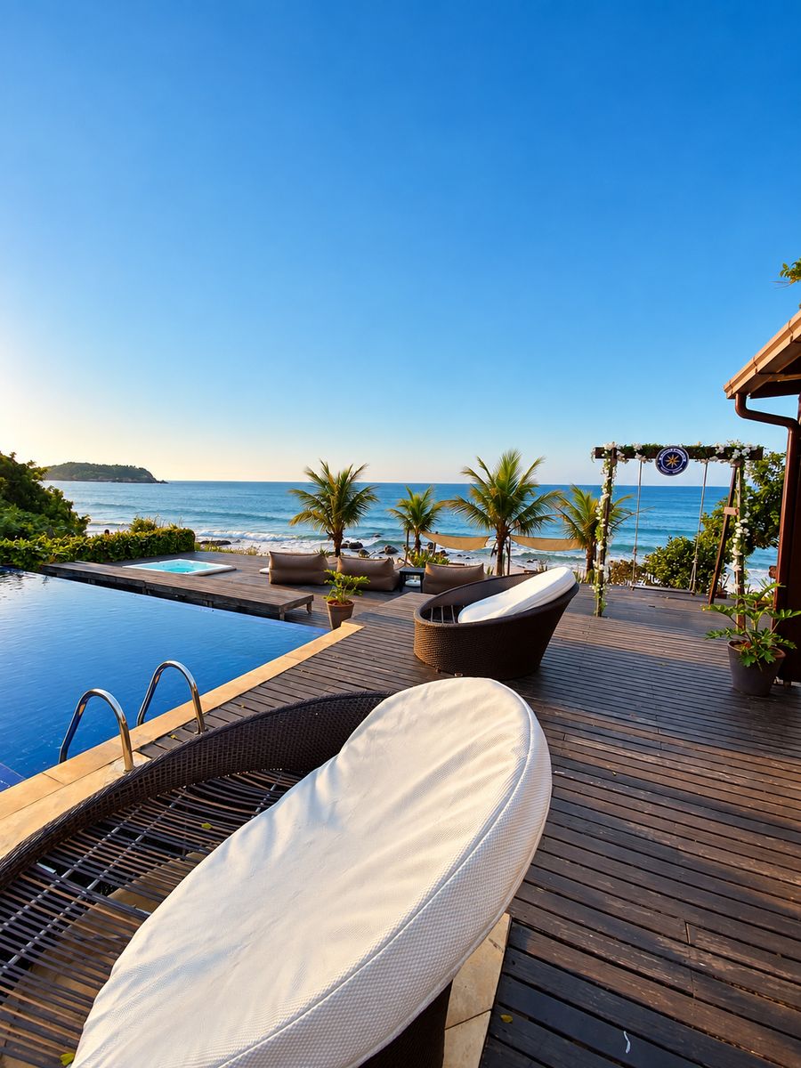 Deck com piscina e vista para o mar