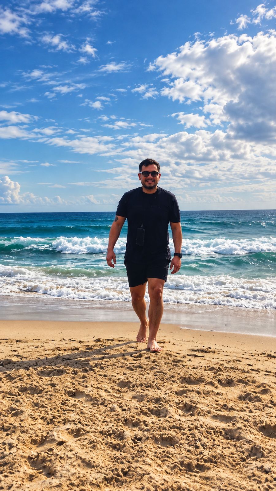 Enrique geht am Strand entlang